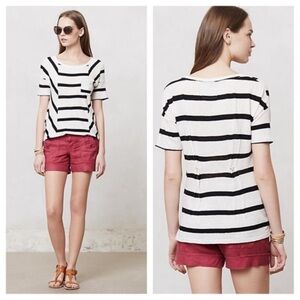Anthropologie Postmark Spliced Striped Linen Blend T-Shirt Size XS